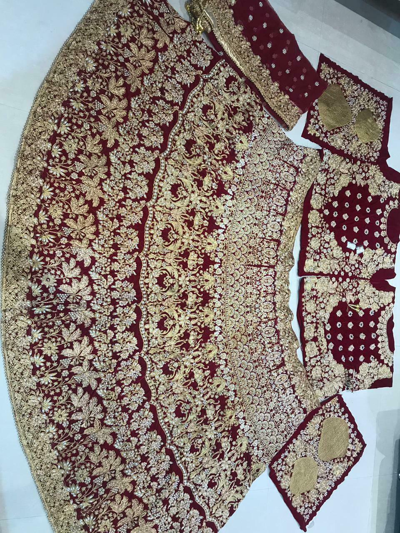 Pre-owned Handmade Pearl Work Wedding Wear Lehenga Choli Indian Ethnic Bridal Lengha Chunri Lahanga