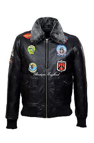 Pre-owned Smart Range Leather 'top Gun Black' Men's Jet Fighter Bomber Navy Air Force Pilot Leather Jacket