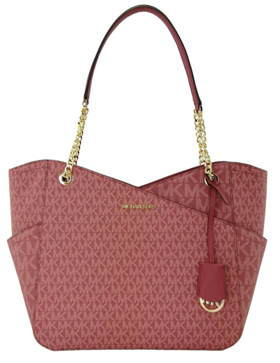 Pre-owned Michael Kors Shoulder Bag Berry Pink Pvc Logo Pattern Medium Jet Set Handbag