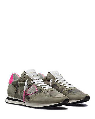 Pre-owned Philippe Model Women's Shoes Trainers  Paris Tzld Cn01 Vert Fuxia Camouflage