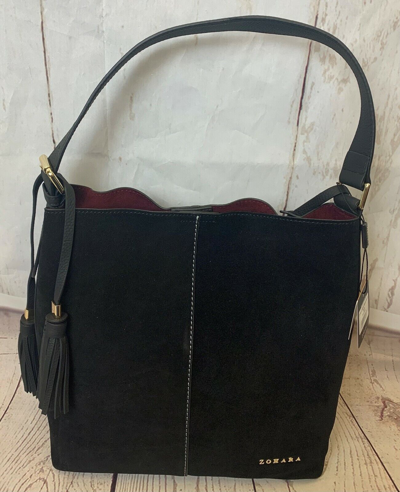 Pre-owned Zohara Balloo Black Suede Leather Slouch Detachable Purse Tassle