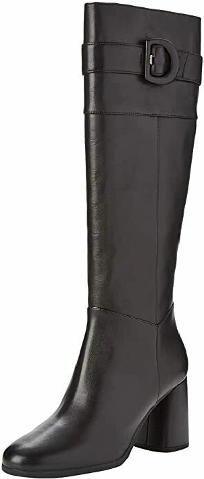 Pre-owned Geox £180  D Calinda High D Size 5 38 Black Real Leather Knee High Boots Mid Heel