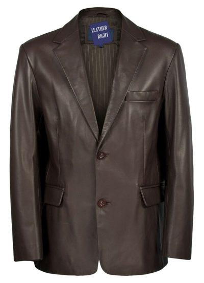 Pre-owned Leather Right Men's Dark Brown Genuine Leather Blazer