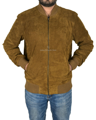 Pre-owned Smart Range Leather Men's Bomber Leather Jacket Khaki Suede Classic 70s Fashion Aviator Jacket 275-p