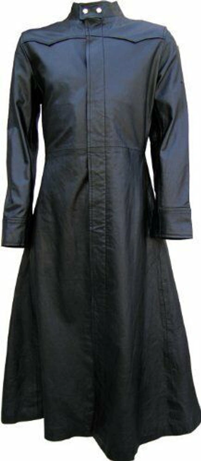 Pre-owned Off-pat Mens Pure Leather Goth Steampunk Gothic Van Helsing Matrix Trench Coat Mans