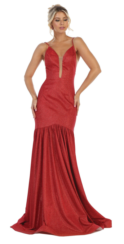 Pre-owned Designer Sale Formal Shiny Shimmery Prom Dress Elegant Plunging V-neck Evening Gown