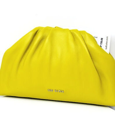 Pre-owned Ted Baker Dorieen Mini Gathered Slouchy Clutch Bright Yellow