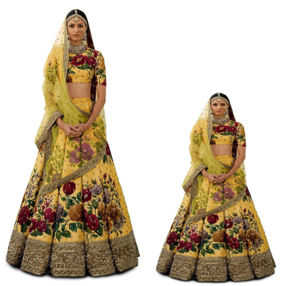 Pre-owned Handmade Yellow Floral Lehenga Mom And Daughter Lengha Choli Baby Kids Lehenga Chunri