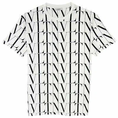 Pre-owned Valentino Logo Pattern Crewneck T Shirt White/black