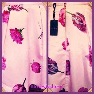 Pre-owned Ted Baker ✨? Oil Painting Pink Satin Tulip Floral Skirt New+tags 12 Ted 3 Rare