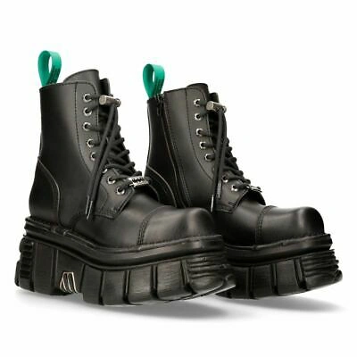 Pre-owned New Rock Rock M-newmili083-vs2 Vegan Boots Combat Black Leather Platform Biker Shoes