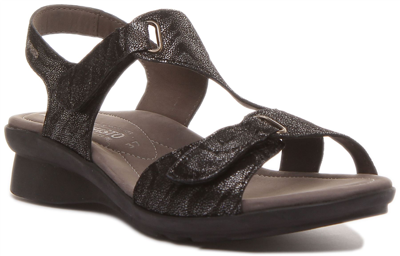 Pre-owned Mephisto Womens Paris Hook And Loop Sandals Small Wedge In Black Uk Size 3 - 8