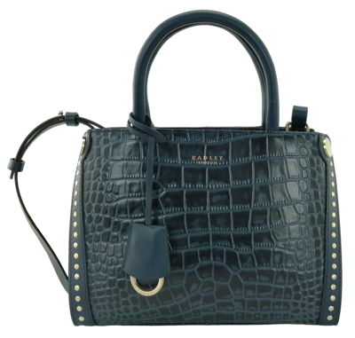 Pre-owned Radley Crossbody Bag Ink Dark Blue Faux Croc Leather Landsdowne Road Handbag