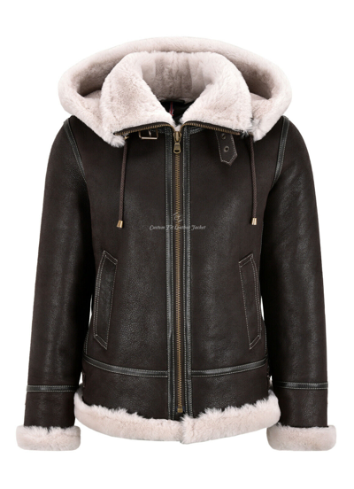 Pre-owned Bomber Ladies B3  Classic Ww2 Sheepskin Jacket Detachable Hood Shearling Jacket