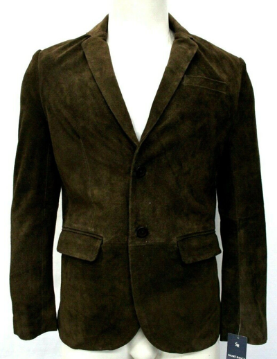 Pre-owned Blazer Allan Tailored Fit Smart Look Style 2 Button Brown Suede Leather Coat