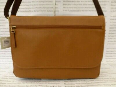 Pre-owned Fossil Slim Messenger Bag Mens Trey Saddle Tone Leather Shoulder Bags R£279