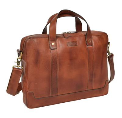 Pre-owned Fashion Real Soft Leather Satchel Vintage Tan Briefcase Top Quality Business Office Bag
