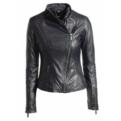 Pre-owned Of The Realm Branded Black Leather Cab Shawl Ladies Collar Jacket Sizes 6,10,16 Uk Sale Price