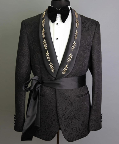 Pre-owned Cavalier Men Party Designer Bespoke Black Paisley Tuxedo Smoking Jacket Premium Blazer