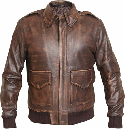 Pre-owned Artisan Bliss Aviator Men A2 Distressed Brown Real Leather Bomber Flight Jacket
