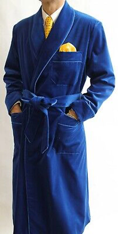 Pre-owned Handmade Men Blue Smoking Jackets Gowns Designer Party Wear Long Coats Uk