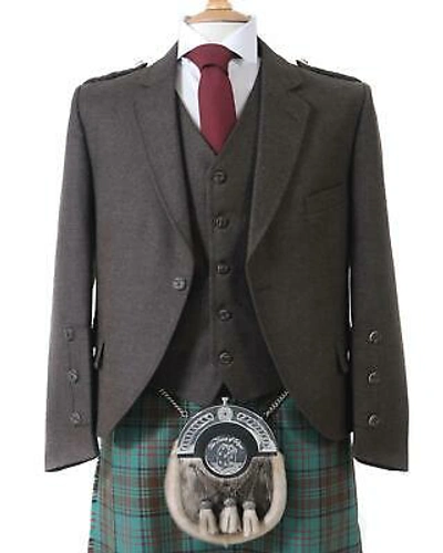 Pre-owned House Of Edgar Crail Highland Jacket & Button Waistcoat In Peat Brown Arrochar Tweed - Long Fit