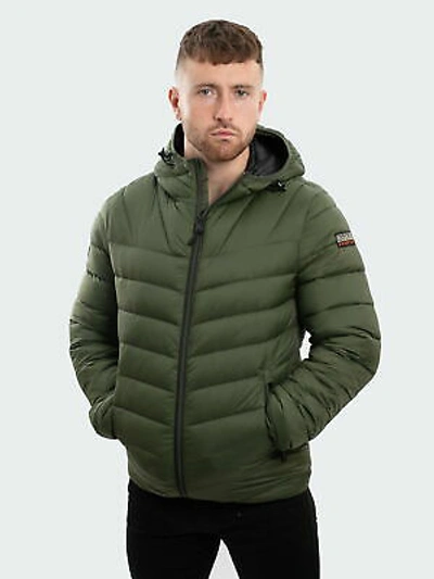 Pre-owned Napapijri Men's Aerons H 2 Hooded Jacket In Green Depths