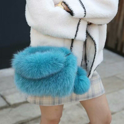 Pre-owned Jancoco Max Women Real Fur Handbag Tote Messenger Bag Fashion Fluffy Shoulder Bag 37966