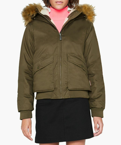 Pre-owned Hunter Ladies Croft Insulated Bomber Waterproof Coat Jacket S Fur Hood Rrp £295