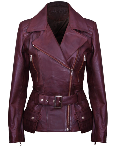 Pre-owned Infinity Ladies Brown Long Feminine Soft Genuine Leather Biker Trench Jacket