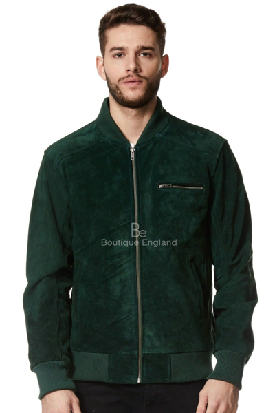 Pre-owned Smart Range Leather 70's Bomber Leather Jacket Green Suede | Classic Retro 100% Real Leather 275-z
