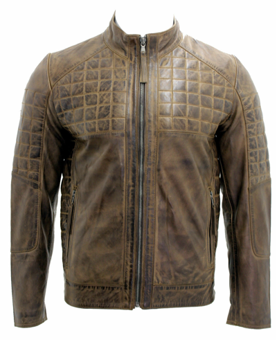 Pre-owned Claw Intl Burton Mens Mud Brown Designer Casual Fitted Quilt Bugatti Naveda Leather Jacket