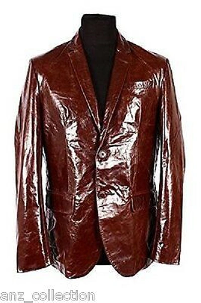 Pre-owned Real Leather Godzilla Two Button Classic Blazer Men Brown Glazed Cow Hide Leather Jackets