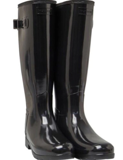 Pre-owned Hunter New,  Womens Original Refined Gloss Tall Wellington Boots Black. Size Uk 7