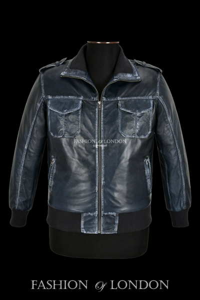 Pre-owned Smart Range Leather Men's Flight Leather Jacket Navy Vintage Napa Casual Fashion Bomber Pilot Jacket