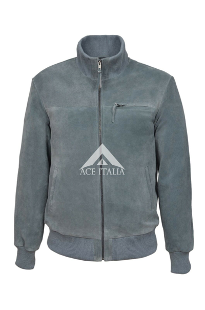 Pre-owned Smart Men's Leather Suede Grey Stand Up Collar Cool Bomber Style Real Napa Jacket 2775