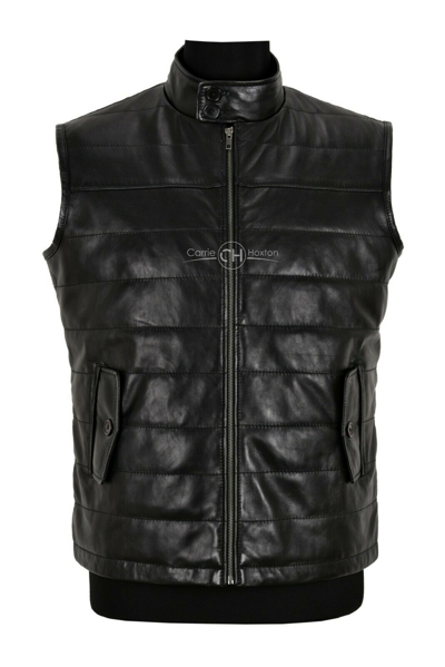 Pre-owned Smart Range Mens Winter Leather Waistcoat Black Real Lamb Leather Quilted Sleeveless Jacket Gilet