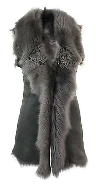 Pre-owned Infinity Ladies Women Real Spanish Toscana Shearling Sheepskin Grey Leather Waistcoat Gil