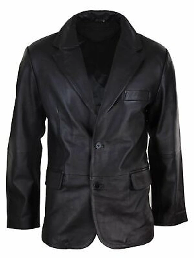 Pre-owned Infinity Leather Mens Regular Fit Classic Genuine Leather 2 Button Blazer Jacket Vintage