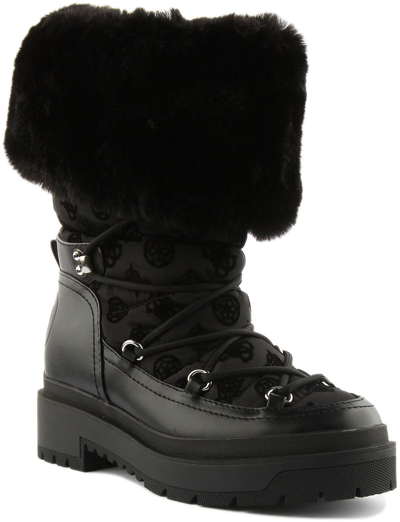 Pre-owned Guess Fl8lryfal10 Larya Womens Faux Fur Snow Boot In Black Size Uk 3 - 8