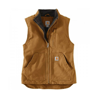 Pre-owned Carhartt Women's Sherpa Lined Mock Neck Waistcoat -  Brown