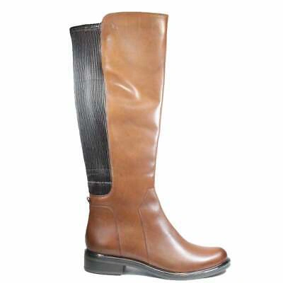 Pre-owned Caprice 25514 313 Xl Calf Cognac Comb Leather/elasticated Womens Long Leg Boots