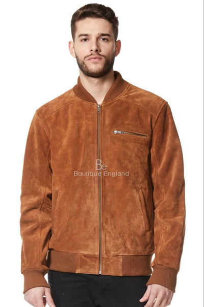 Pre-owned Smart Range Leather 70's Street Inspired Men's Classic Retro Tan Suede Leather Bomber Jacket 275-z