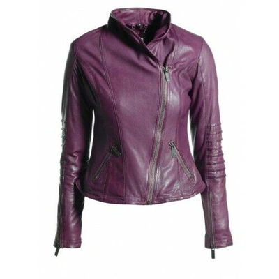 Pre-owned Of The Realm Branded Purple Shawl Collar Ladies Leather Jacket Sizes6,8,12,16uk Xmas Sale