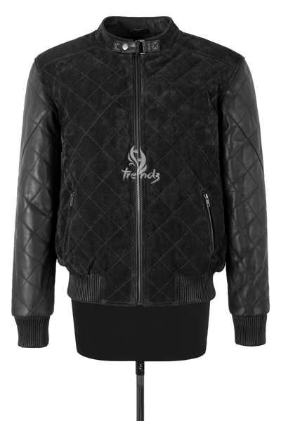 Pre-owned Smart Range Leather Men's Retro Bomber Diamond Quilted Leather & Suede Casual Classic Jacket James