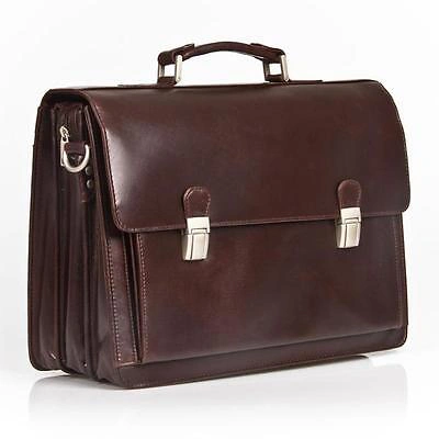 Pre-owned Hideonline Italian Brown Vegetable Tanned Real Leather Briefcase 17" Laptop Bag,ipad Pouch