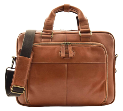 Pre-owned House Of Leather Real Leather Laptop Bag Briefcase Cross Body Shoulder Bag Hl341 Tan