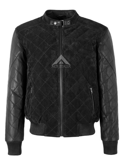 Pre-owned Smart Range Leather Men's Diamond Quilted Leather & Suede Casual Classic Retro Bomber Jacket James