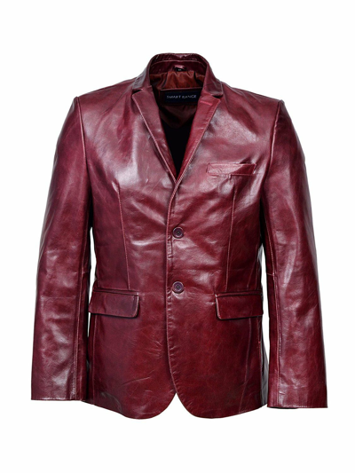 Pre-owned Real Leather Godzilla Two Button Classic Blazer Men Cherry Red Glazed Cow Hide Leather Jacket