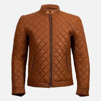 Pre-owned Style Men's Biker  Genuine Sheep Leather Quilted Jacket Real Soft Leather Jacket